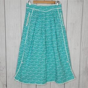 Vintage Austrian Kissing Love Bird Heart Floral Print Skirt with Pockets